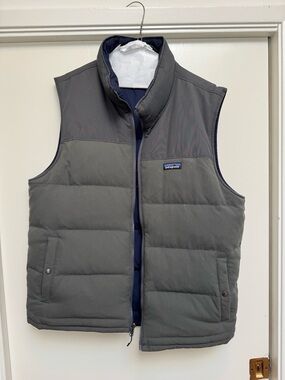 Patagonia Men's reversible Puffer Vest in Gray and Navy